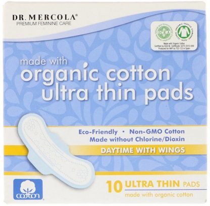 DR. MERCOLA, ORGANIC COTTON ULTRA THIN PADS, DAYTIME WITH WINGS, 10 PADS