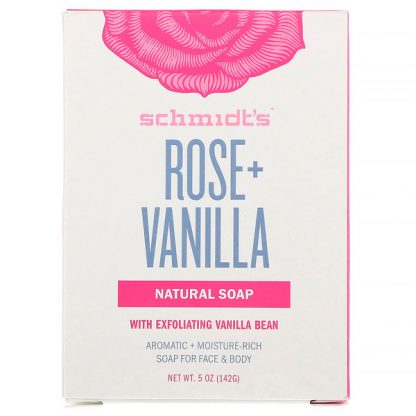 SCHMIDT'S NATURALS, NATURAL SOAP, ROSE + VANILLA, 5 OZ / 142g