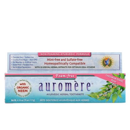 AUROMERE, AYURVEDIC HERBAL TOOTHPASTE, FOAM-FREE, CARDAMOM-FENNEL FLAVOR, 4.16 OZ / 117g