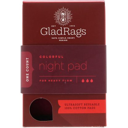 GLADRAGS, COLORFUL NIGHT PAD, REUSABLE, FOR HEAVY FLOW, 1 PACK