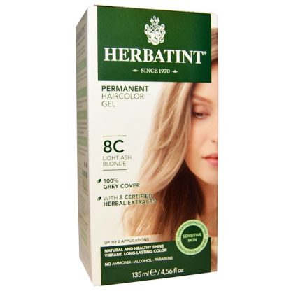 HERBATINT, PERMANENT HAIRCOLOR GEL, 8C, LIGHT ASH BLONDE, 4.56 FL OZ / 135ml