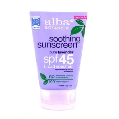 ALBA BOTANICA, NATURAL VERY EMOLLIENT, SUNSCREEN, PURE LAVENDER, SPF 45, 4 OZ / 113g