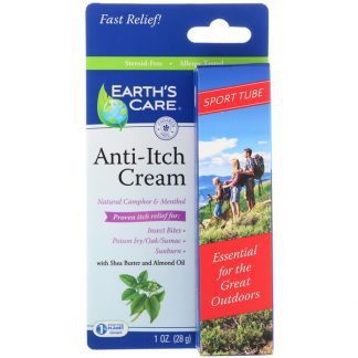 EARTH'S CARE, ANTI-ITCH CREAM, WITH SHEA BUTTER AND ALMOND OIL, SPORT TUBE, 1 OZ / 28g