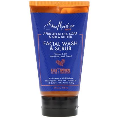 SHEAMOISTURE, MEN, AFRICAN BLACK SOAP & SHEA BUTTER, FACIAL WASH & SCRUB, 4 FL OZ / 118ml