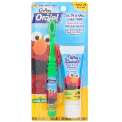 ORAJEL, ELMO TOOTH & GUM CLEANSER, BRIGHT BANANA APPLE, 3-24 MONTHS, 1 OZ / 28.3g