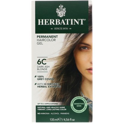 HERBATINT, PERMANENT HAIRCOLOR GEL, 6C, DARK ASH BLONDE, 4.56 FL OZ / 135ml