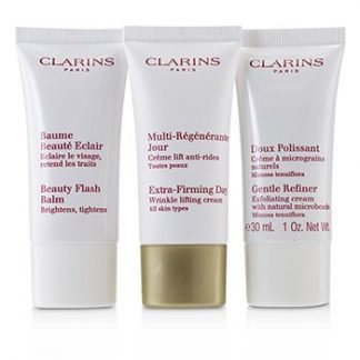 CLARINS EXTRA-FIRMING 40+ ANTI-AGEING SKINCARE SET:GENTLE REFINER 30ML +EXTRA-FIRMING DAY CREAM 30ML+ BEAUTY FLASH BALM 30ML 3PCS