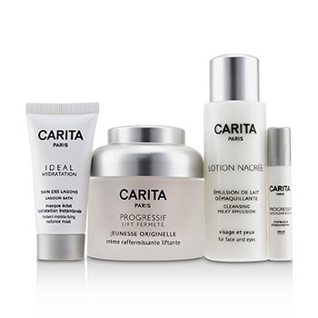 CARITA PARIS BACK IN TIME ANTI AGE COFFRET FIRMING CREAM 50ML CLEANSING MILKY EMULSION 50ML RADIANCE MASK 15ML REPLUMPING SERUM 2ML 4PCS