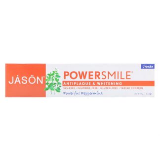 JASON NATURAL, POWERSMILE, ANTIPLAQUE & WHITENING PASTE, POWERFUL PEPPERMINT, 6 OZ / 170g