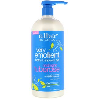 ALBA BOTANICA, VERY EMOLLIENT BATH & SHOWER GEL, MIDNIGHT TUBEROSE, 32 FL OZ / 946ml