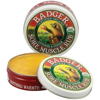 BADGER COMPANY, SORE MUSCLE RUB, CAYENNE & GINGER, .75 OZ / 21g