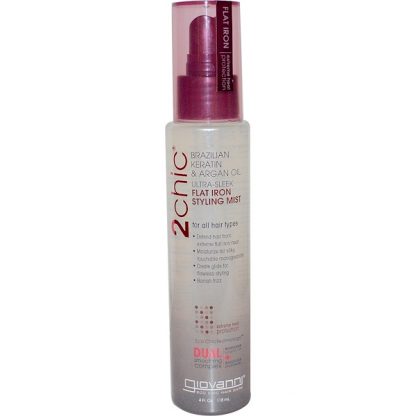 GIOVANNI, 2CHIC, FLAT IRON STYLING MIST, BRAZILIAN KERATIN & ARGAN OIL, 4 FL OZ / 118ml