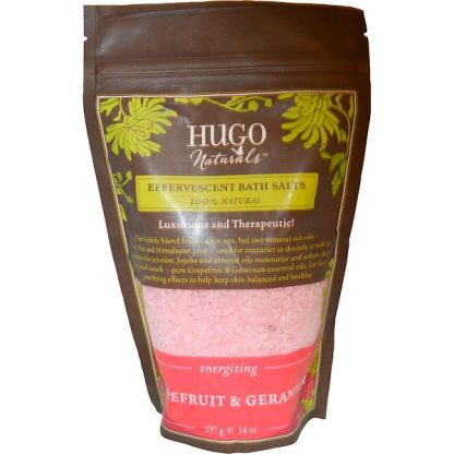 HUGO NATURALS, EFFERVESCENT BATH SALTS, GRAPEFRUIT & GERANIUM, 14 OZ / 397g