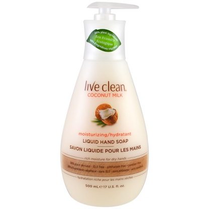 LIVE CLEAN, MOISTURIZING LIQUID HAND SOAP, COCONUT MILK, 17 FL OZ / 500ml