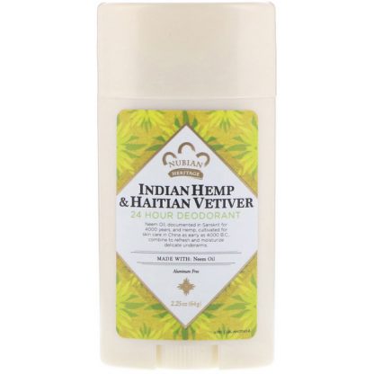 NUBIAN HERITAGE, 24 HOUR DEODORANT, INDIAN HEMP & HAITIAN VETIVER, 2.25 OZ / 64g