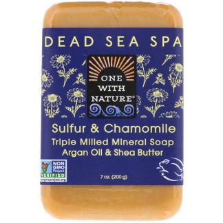 ONE WITH NATURE, TRIPLE MILLED MINERAL SOAP BAR, SULFUR & CHAMOMILE, 7 OZ / 200g