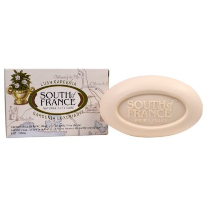 SOUTH OF FRANCE, LUSH GARDENIA, FRENCH MILLED OVAL SOAP WITH ORGANIC SHEA BUTTER, 6 OZ / 170g