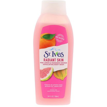 ST. IVES, RADIANT SKIN EXFOLIATING BODY WASH, PINK LEMON & MANDARIN ORANGE, 24 FL OZ / 709ml