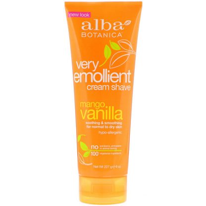 ALBA BOTANICA, VERY EMOLLIENT CREAM SHAVE, MANGO VANILLA, 8 OZ / 227g