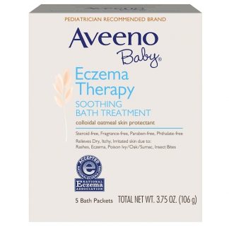 AVEENO, BABY, ECZEMA THERAPY, SOOTHING BATH TREATMENT, FRAGRANCE FREE, 5 BATH PACKETS, 3.75 OZ / 106g