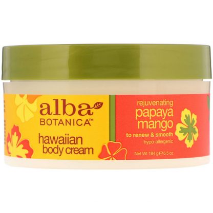 ALBA BOTANICA, REJUVENATING PAPAYA MANGO HAWAIIAN BODY CREAM, 6.5 OZ / 184g