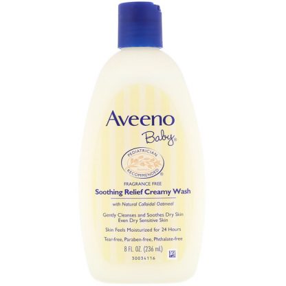 AVEENO, BABY, SOOTHING RELIEF CREAMY WASH, FRAGRANCE FREE, 8 FL OZ / 236ml