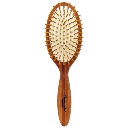 FUCHS BRUSHES, AMBASSADOR HAIRBRUSHES, BAMBOO, LARGE OVAL/WOOD PINS, 1 BRUSH