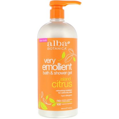 ALBA BOTANICA, VERY EMOLLIENT, BATH & SHOWER GEL, ISLAND CITRUS, 32 FL OZ / 946ml