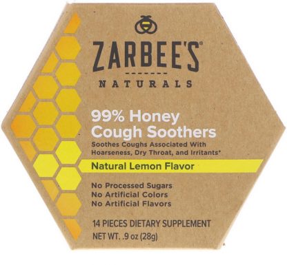 ZARBEE'S, 99% HONEY COUGH SOOTHERS, NATURAL LEMON FLAVOR, 14 PIECES