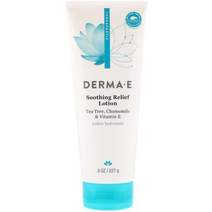 DERMA E, SOOTHING RELIEF LOTION, TEA TREE, CHAMOMILE & VITAMIN E, 8 OZ / 227g