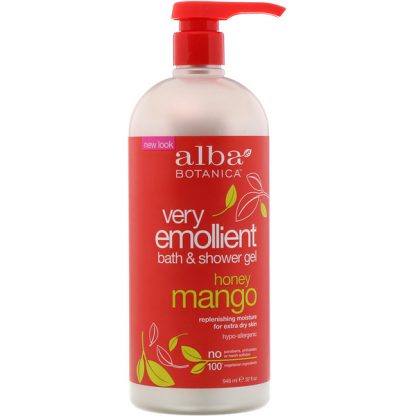 ALBA BOTANICA, VERY EMOLLIENT, BATH & SHOWER GEL, HONEY MANGO, 32 FL OZ / 946ml