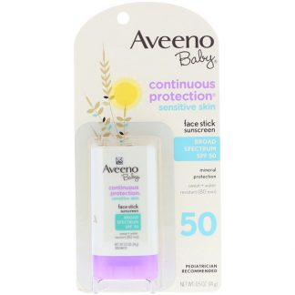 AVEENO, BABY, CONTINUOUS PROTECTION, SENSITIVE SKIN, FACE STICK SUNSCREEN, BROAD SPECTRUM SPF 50, 0.5 OZ / 14g
