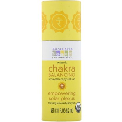 AURA CACIA, ORGANIC CHAKRA BALANCING AROMATHERAPY ROLL-ON, EMPOWERING SOLAR PLEXUS, 0.31 FL OZ / 9.2ml