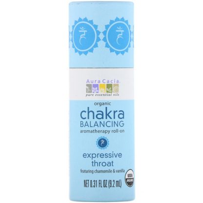 AURA CACIA, ORGANIC CHAKRA BALANCING AROMATHERAPY ROLL-ON, EXPRESSIVE THROAT, 0.31 FL OZ / 9.2ml