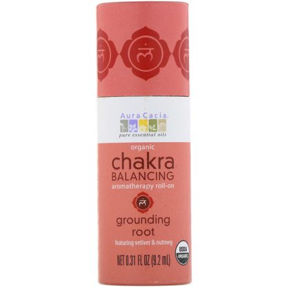 AURA CACIA, ORGANIC CHAKRA BALANCING AROMATHERAPY ROLL-ON, GROUNDING ROOT, 0.31 FL OZ / 9.2ml