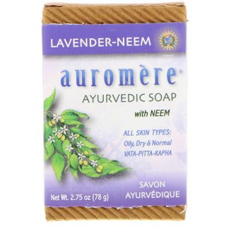 AUROMERE, AYURVEDIC SOAP WITH NEEM, LAVENDER-NEEM, 2.75 OZ / 78g