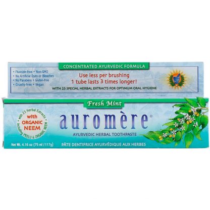 AUROMERE, AYURVEDIC HERBAL TOOTHPASTE, FRESH MINT, 4.16 OZ / 117g