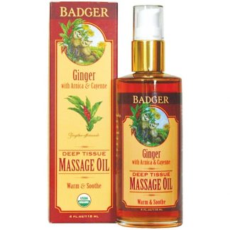 BADGER COMPANY, DEEP TISSUE MASSAGE OIL, GINGER WITH ARNICA & CAYENNE, 4 FL OZ / 118ml