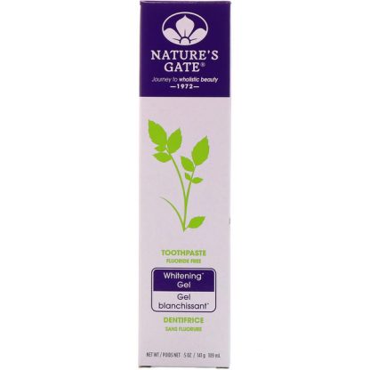 NATURE'S GATE, WHITENING GEL TOOTHPASTE, FLUORIDE FREE, 5 OZ / 141g