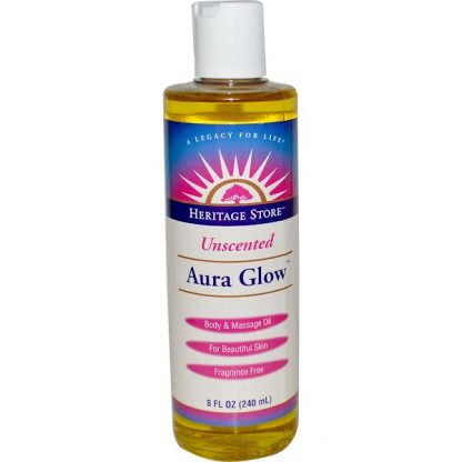 HERITAGE STORE, AURA GLOW, BODY & MASSAGE OIL, UNSCENTED, 8 FL OZ / 240ml