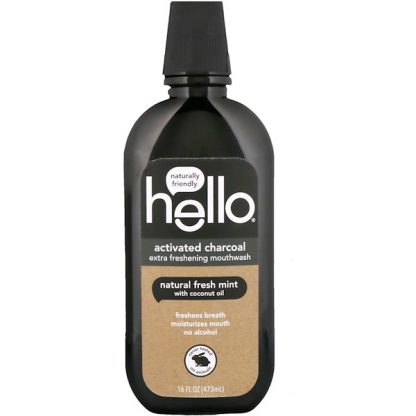 HELLO, ACTIVATED CHARCOAL, EXTRA FRESHENING MOUTHWASH, NATURAL FRESH MINT, 16 FL OZ / 473ml