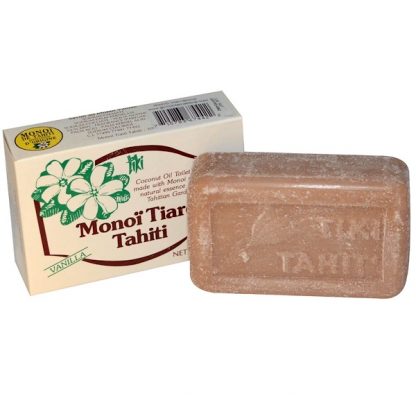 MONOI TIARE TAHITI, COCONUT OIL SOAP, VANILLA SCENTED, 4.55 OZ / 130g