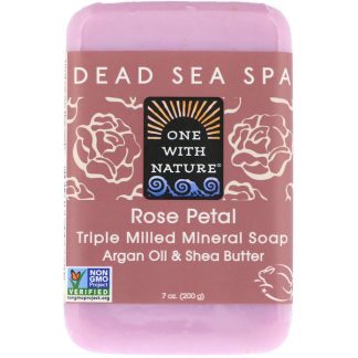 ONE WITH NATURE, TRIPLE MILLED MINERAL SOAP BAR, ROSE PETAL, 7 OZ / 200g