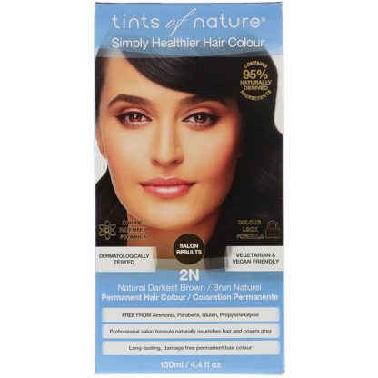 TINTS OF NATURE, PERMANENT HAIR COLOR, NATURAL DARKEST BROWN, 2N, 4.4 FL OZ / 130ml