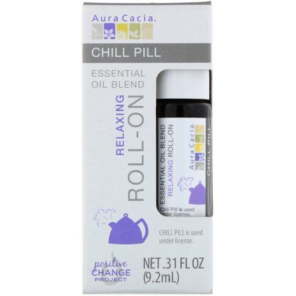 AURA CACIA, ESSENTIAL OIL BLEND, RELAXING ROLL-ON, CHILL PILL, .31 FL OZ / 9.2ml