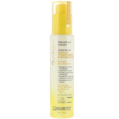 GIOVANNI, 2CHIC, ULTRA-REVIVE LEAVE-IN CONDITIONING & STYLING ELIXIR, PINEAPPLE & GINGER, 4 FL OZ / 118ml