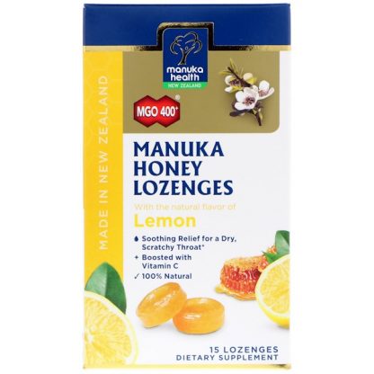 MANUKA HEALTH, MANUKA HONEY LOZENGES, LEMON, MGO 400+, 15 LOZENGES