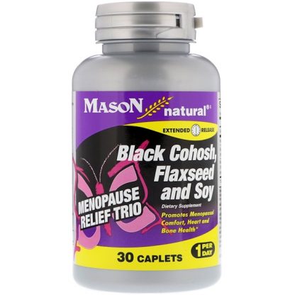 MASON NATURAL, MENOPAUSE RELIEF TRIO, BLACK COHOSH, FLAXSEED AND SOY, 30 CAPLETS