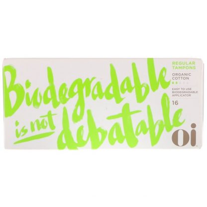 OI, ORGANIC COTTON TAMPONS, BIODEGRADABLE, REGULAR, 16 TAMPONS