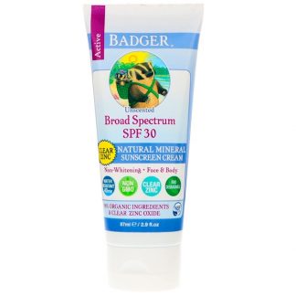 BADGER COMPANY, NATURAL MINERAL SUNSCREEN CREAM, CLEAR ZINC, SPF 30, UNSCENTED, 2.9 FL OZ / 87ml